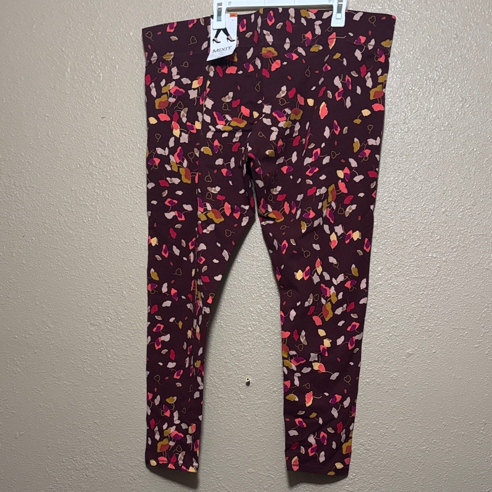 Mixit Kids Leggings - Burgundy with Colorful Print